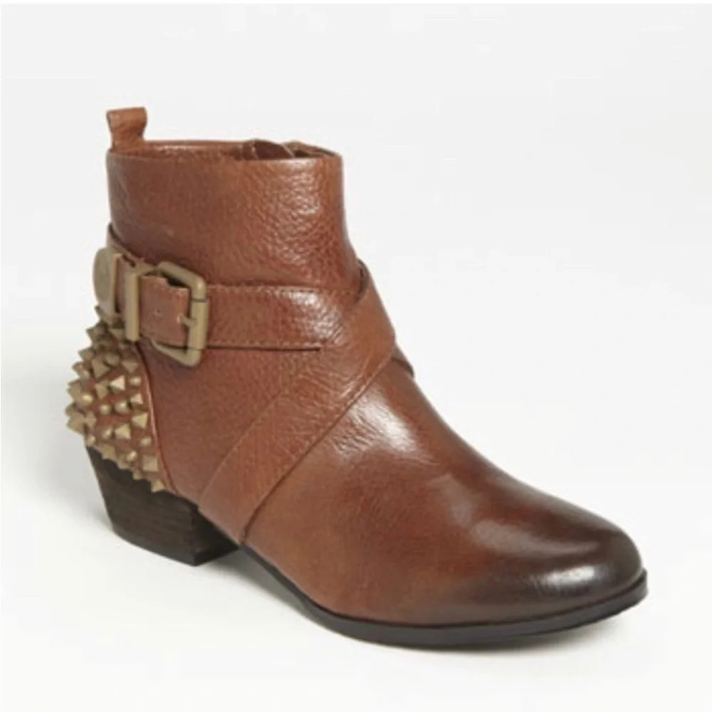 Vince Camuto Marcin Leather Harness Buckles Studded Ankle Boot